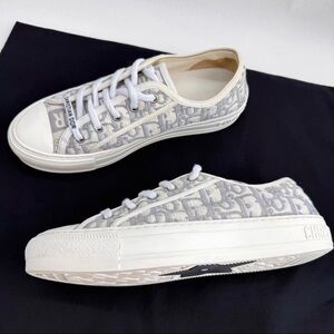 Dior White and Gray Low-Top Logo Canvas Sneakers